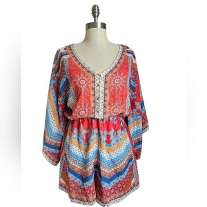 FLYING TOMATO Orange & Blue Patterned Romper | SZ M